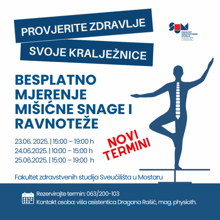 Nastavak javnozdravstvene akcije Fakulteta zdravstvenih studija: Novi termini za besplatno mjerenje mišićne snage i ravnoteže